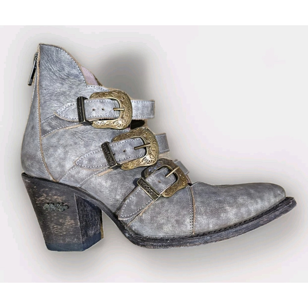 Miss Macie Booties Size 7.5 Gray Leather Gold Hardware Only Worn Once - Picture 2 of 6